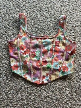SHEIN Floral Boned Crop Top in Pink, Red, Blue